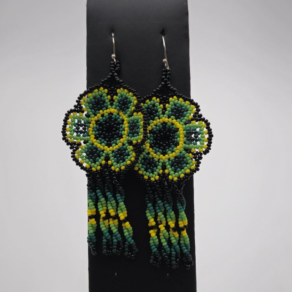 Sterling Silver Handmade Large Beaded Dangle Earrings B408